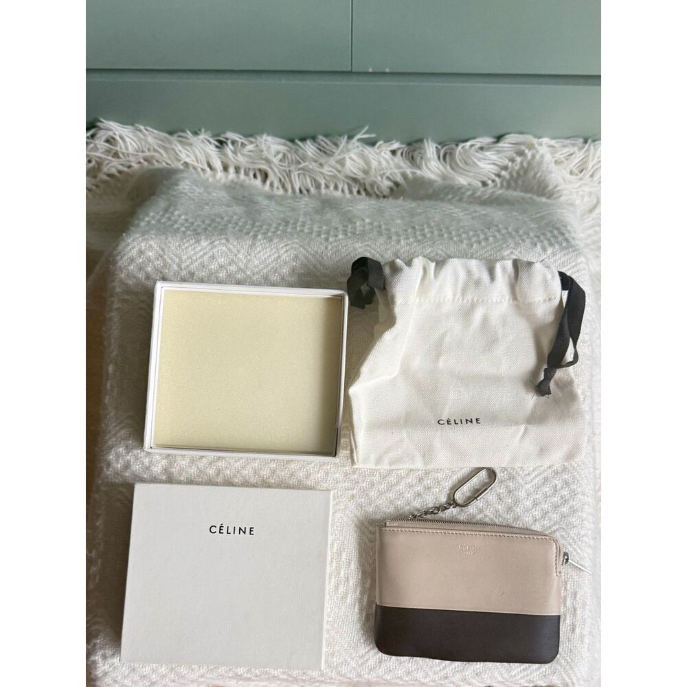 Old Celine Solo Coin and Card Purse, Black/Beige Colorblock, w/ Box and Dustbag